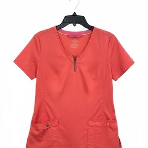 Koi Happiness Zip-Neck Scrub Top - Coral/Watermelon Pink
